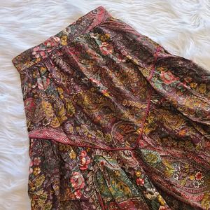 Vintage High Waisted Brown Fall Floral Midi Skirt Paisley Cottagecore Boho 26"